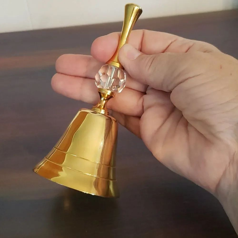 Beautiful Vintage Golden Colored Bell with Crystal Accented Handle